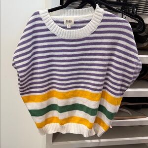 BiBi Purple, White, Yellow & Green Striped Crewneck Sweater